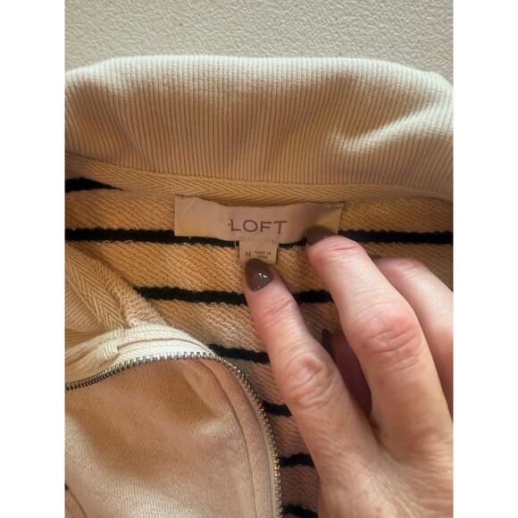 018 LOFT Women's Striped Quarter-zip Pullover Navy Cream Sweatshirt Sz M - Picture 3 of 6